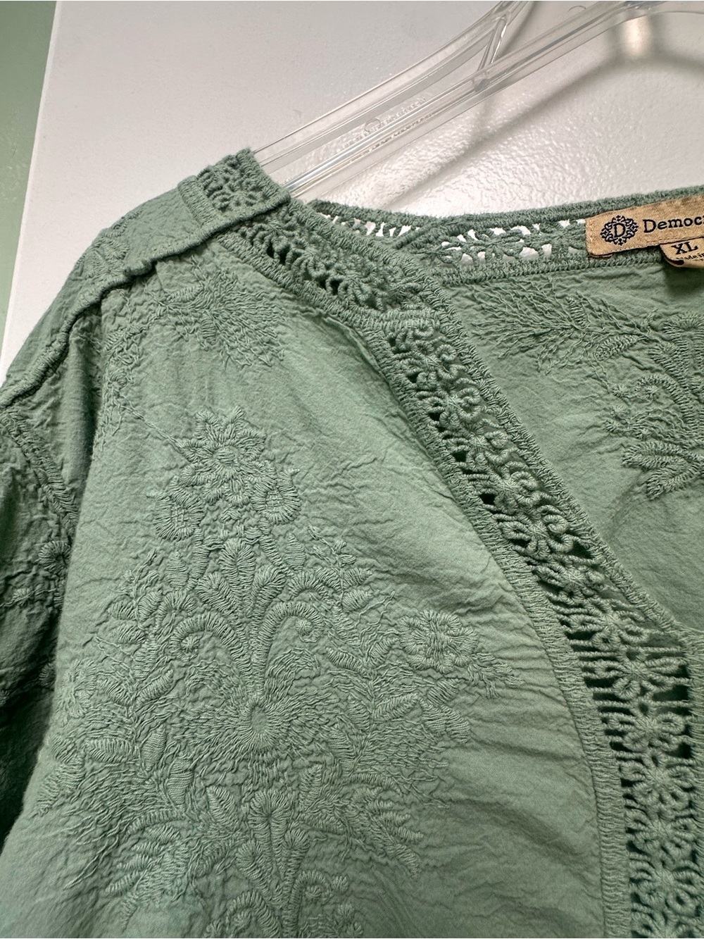 Democracy Sage Green Crochet-Trim Peasant Tunic - Picture 6 of 10